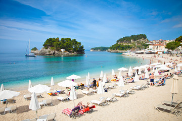 Beautiful city beach on Ionian Sea in Parga, Greece.