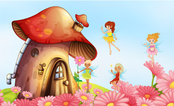 A big mushroom house with fairies