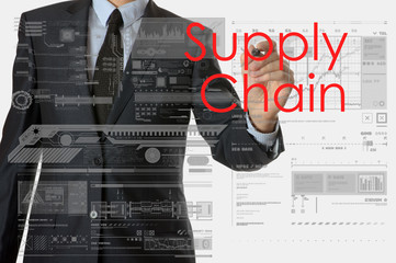 businessman writing Supply Chain and drawing some sketches