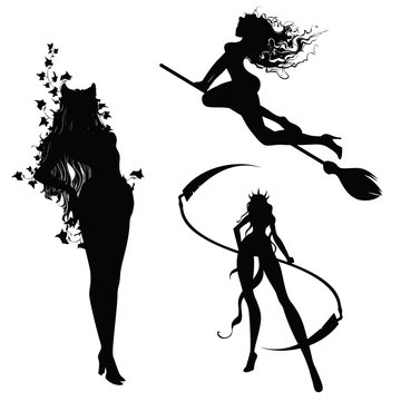 Silhouettes of attractive witches