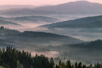 Fog in the mountains at sunrise