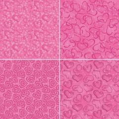 Set of valentine hearts seamless patterns
