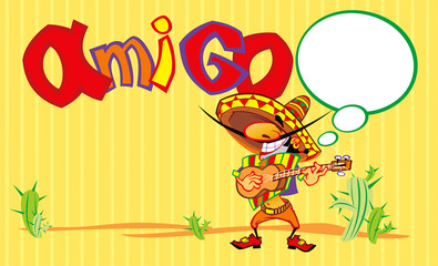 Amigo. Mexican song. Mexican singing on the background of cacti