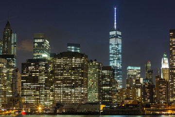 Fototapeta na wymiar Skyscrapers in New York Downtown at Night
