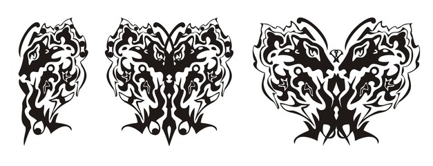 Tribal butterfly wing formed by the lion head and the eagle head