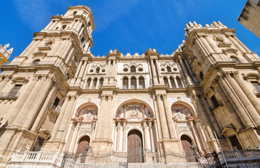 Fototapeta na wymiar Detail of the facade of Malaga Cathedral, Malaga, Spain.