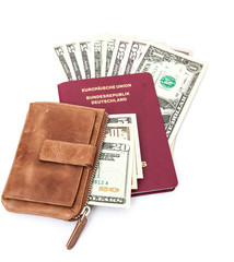 German passport with dollar notes and wallet
