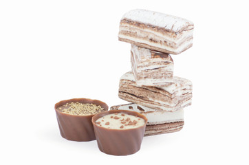 Chocolate and sweets over white