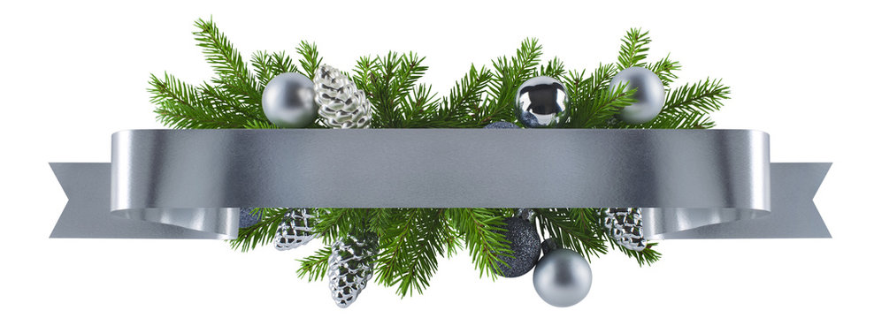 Festive straight ribbon silver decoration for Christmas