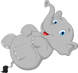 Naklejka premium Cute elephant cartoon lying on the floor