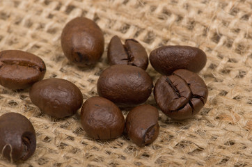 Coffee beans on sack(burlap)