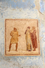 Malerei einer Theater-Szene im Haus P. Casca Longus, Pompeji