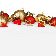 Christmas decorations in snow