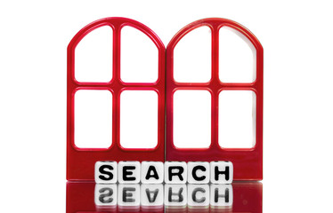 Search text on red door frames