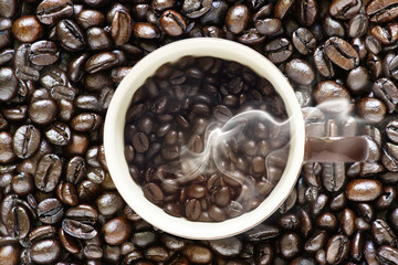 Modern coffe beans and old original coffee beans