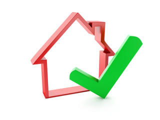 house and check mark on white background