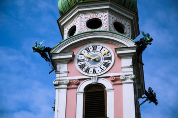 Public clock tower with blue sky