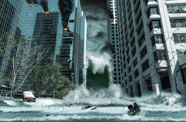 City Destroyed by Tsunami - obrazy, fototapety, plakaty