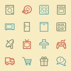 Home appliances web icons, retro color