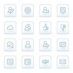Community. Social media web icons, white square buttons