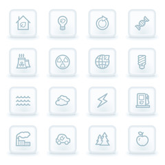 Green ecology web icon set 1, white square buttons