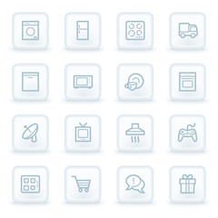 Home appliances web icons,  white square buttons