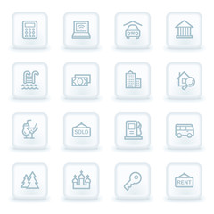 Travel web icon set 4, white square buttons