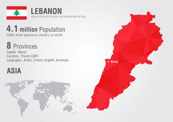 Lebanon world map with a pixel diamond texture. - obrazy, fototapety, plakaty