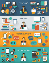 Flat design. Freelance jobs infographic with long shadows.