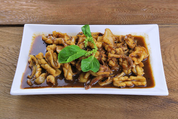 squid. Chinese stir-fried squid with black pepper , garlic and s