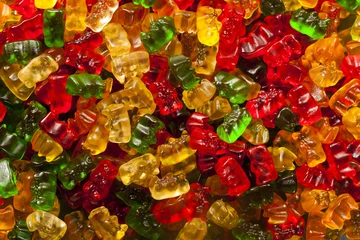 Tableaux ronds sur aluminium brossé Bonbons Colorful Fruity Gummy Bears