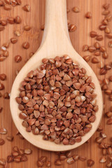Buckwheat in a wooden spoon