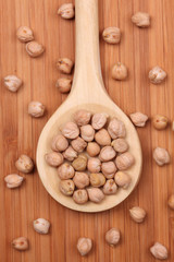 Chickpeas in a wooden spoon