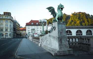 Dragon statue on the bridge in Ljubljana