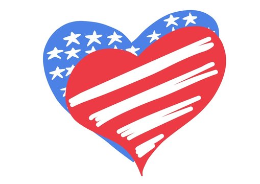 doodle USA heart flag isolated on white background