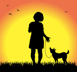 bambina a passeggio col suo cane