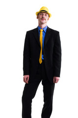 Young man in suit on white