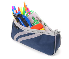 Bag with school tools on a white background.