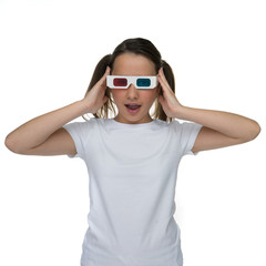 Young girl wearing 3d glasses
