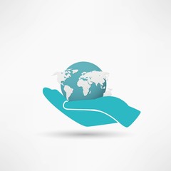 Hands holding a blue earth