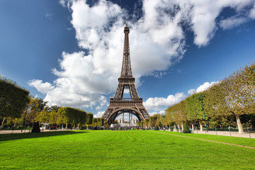 Eiffel Tower with main park  in Paris, France