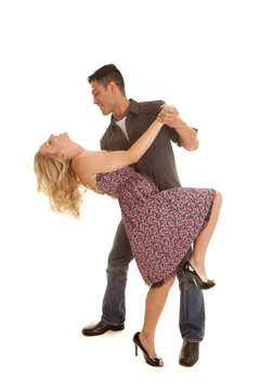 Couple Dance Woman Flower Dress Tipped Back