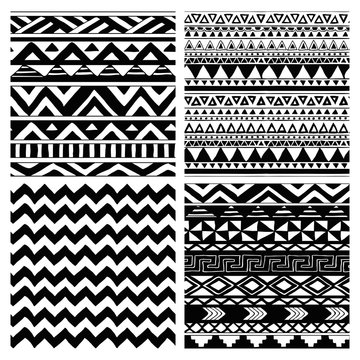 Aztec Tribal Seamless Black and White Pattern Set