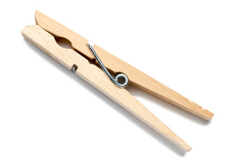 Wooden Clothespin on White
