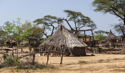 Traditional tsemay houses. Small village in tsemay territory nea