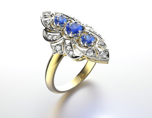 Engagement Ring with sapphire. Jewelry background