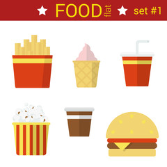 Fast design fast food vector icon set burger cola