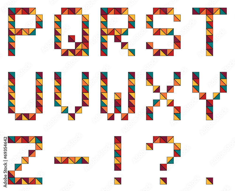 Poster set of 15 letters of alphabeth in geometric style made of colorf