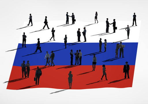 Group of Business People with Russian Flag