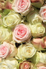 White and Pink roses in wedding arrangement